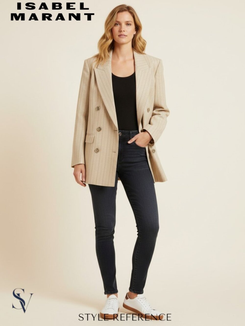 Isabel Marant Nevim Pinstripe Double-Breasted Blazer Beige Pink Size 36 FR (US4)